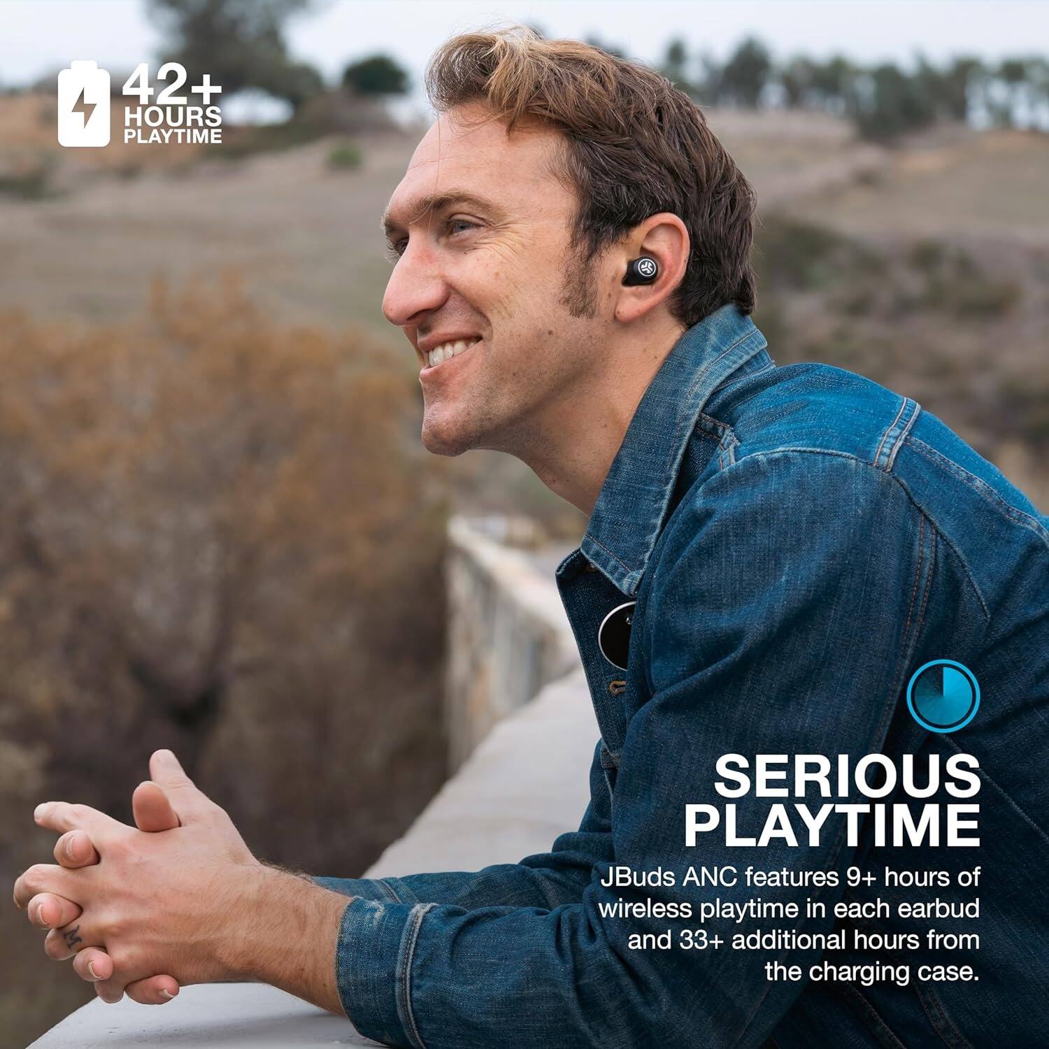 42+ HOURS PLAYTIME

SERIOUS PLAYTIME

JBuds ANC features 9+ hours of wireless playtime in each earbud and 33+ additional hours from the charging case.