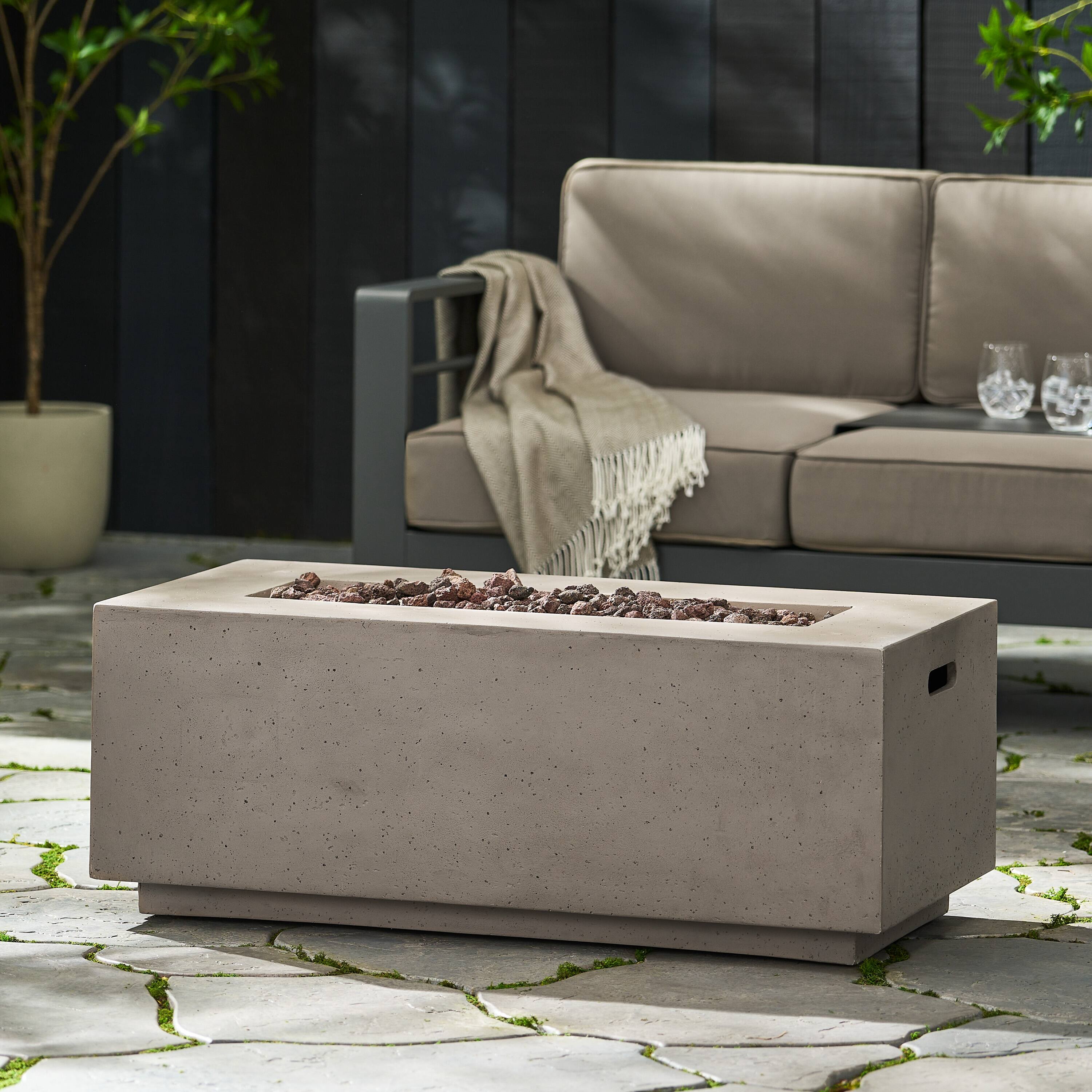 Alt View 1. APRILSOUL - 40 inch Outdoor 40000 BTU Rectangular MgO Concrete Propane Fire Pit Dark Grey - LIGHT GREY.