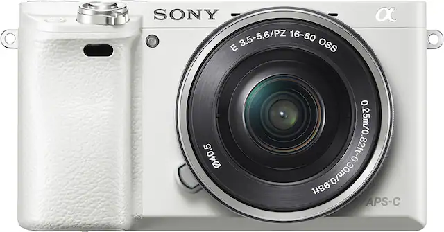 Front. Sony - Alpha a6000 Mirrorless Camera with 16-50mm Lens - White.