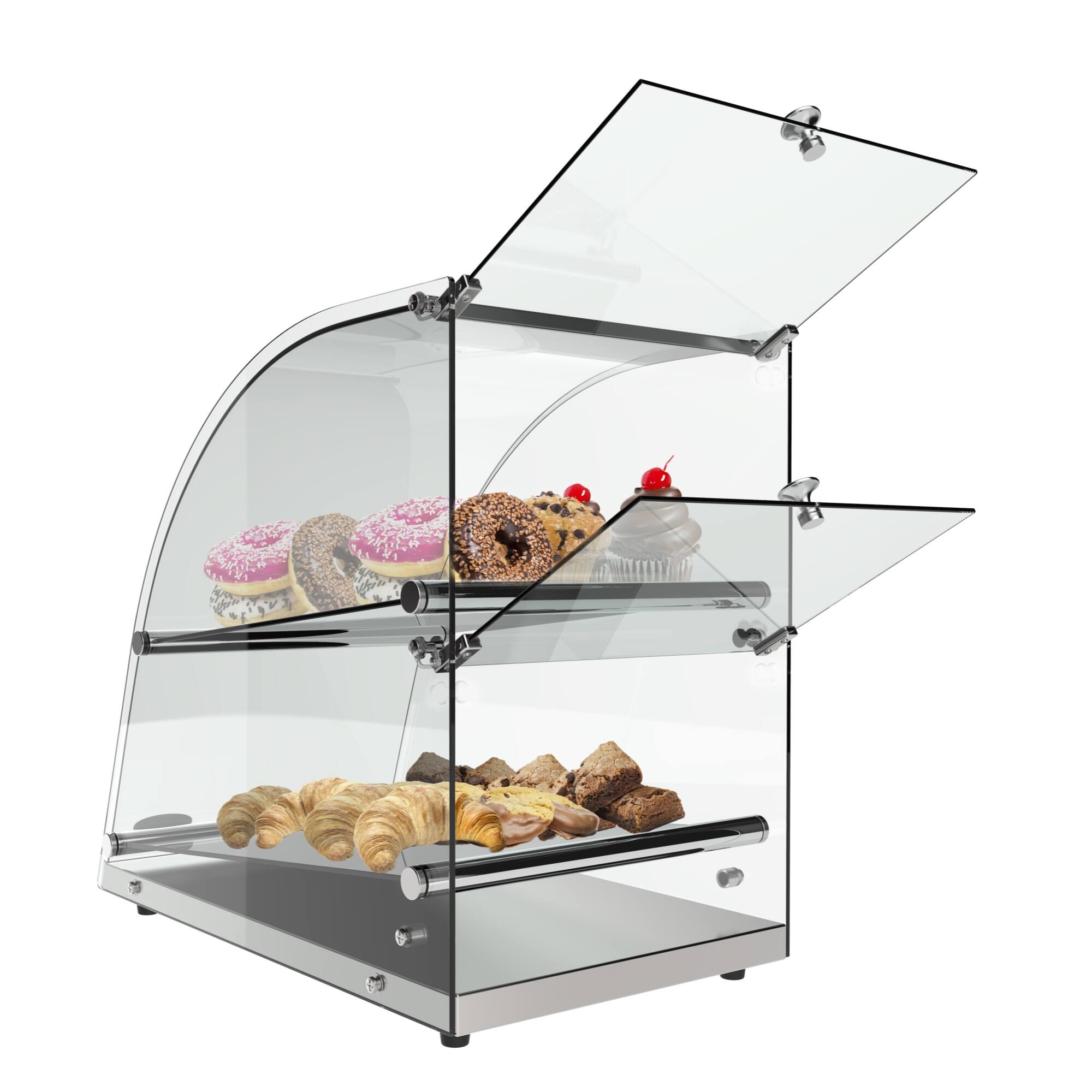Angle. Koolmore - 23 in. Commercial Countertop Bakery Display Case with Front Curved Glass and Rear Door, 2.4 cu. ft. DC-2CN - Silver.