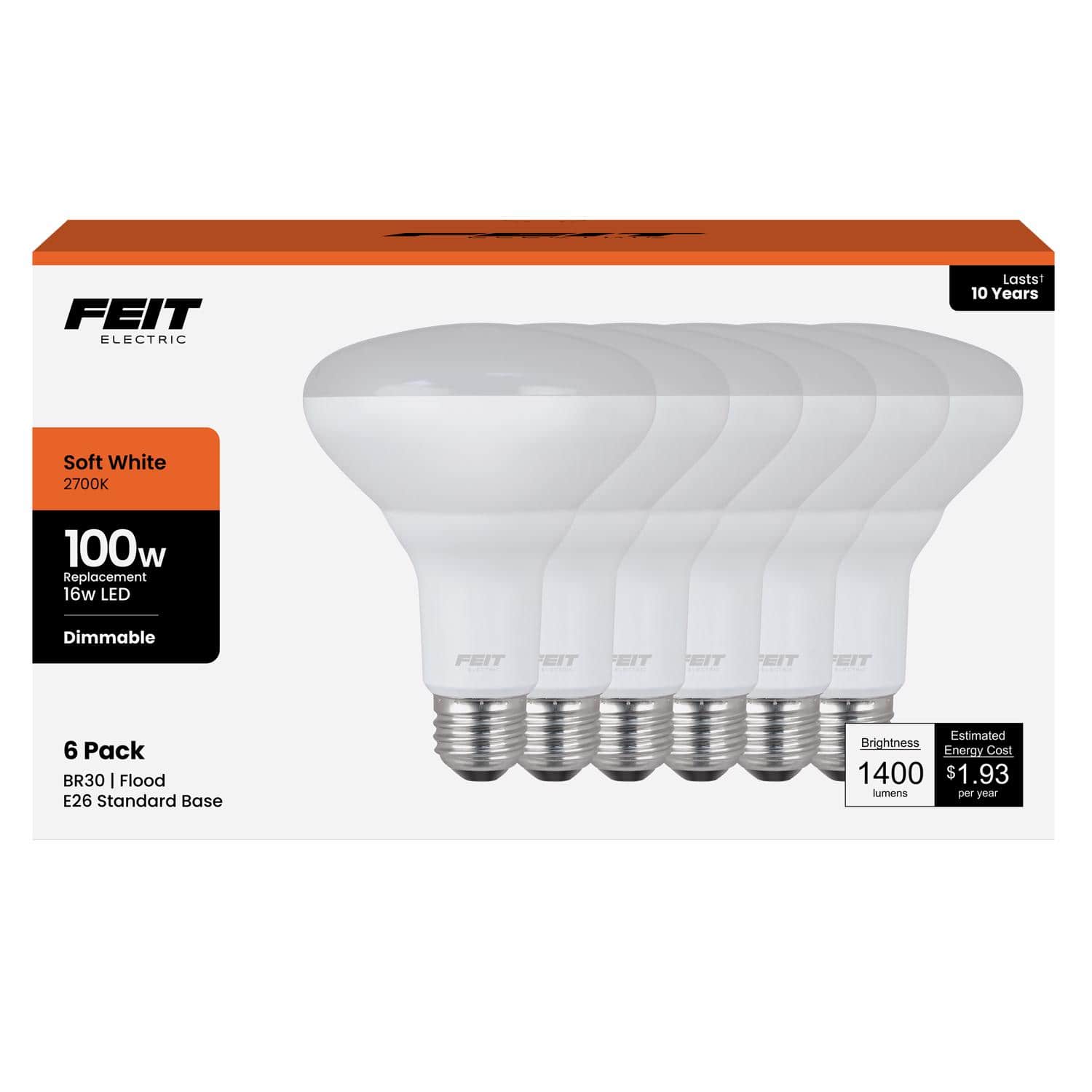 FEIT ELECTRIC - Feit BR30 E26 (Medium) LED Bulb Soft White 100 Watt Equivalence 6 pk price history on PriceWatchPro