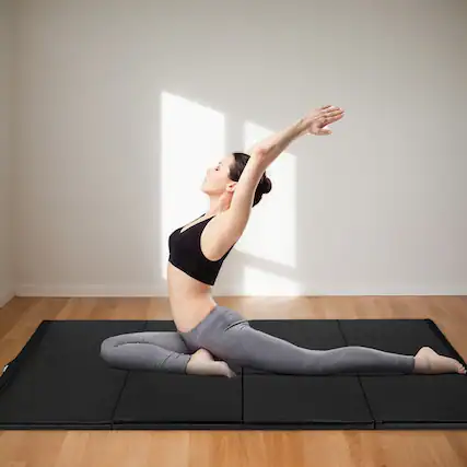 Front. Pefilos - 4 Feet x 10 Feet Thick Folding Panel Gymnastics Mat-Black, Folding Thick Exercise with Carrying Handles for Yoga Mat - Black.