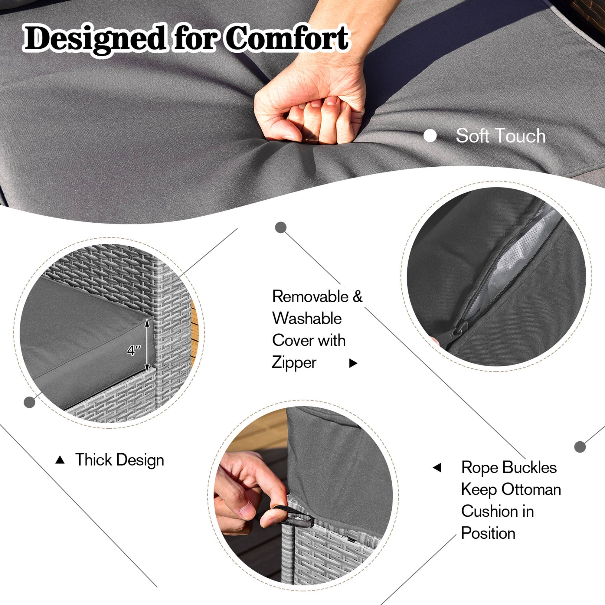 Designed for Comfort, Soft Touch, Removable & Washable Cover with Zipper, Thick Design, Rope Buckles, Keep Ottoman Cushion in Position