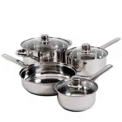 Front. Gibson - Gibson Home Landon 7 Piece Stainless Steel Cookware Set - Silver.