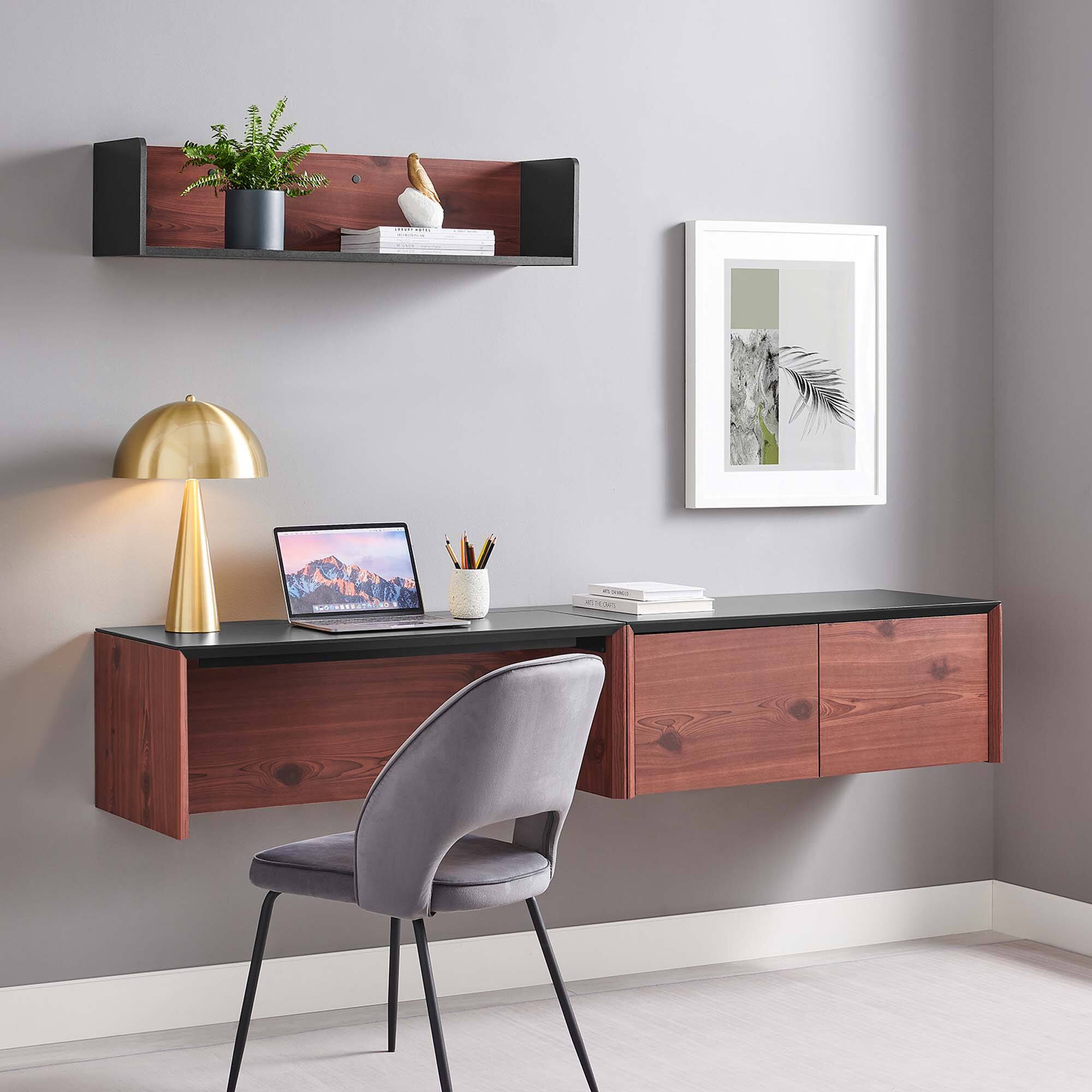 Front. Modway - Kinetic 38" Wall-Mount Office Desk With Cabinet and Shelf by Modway - Black Cherry.