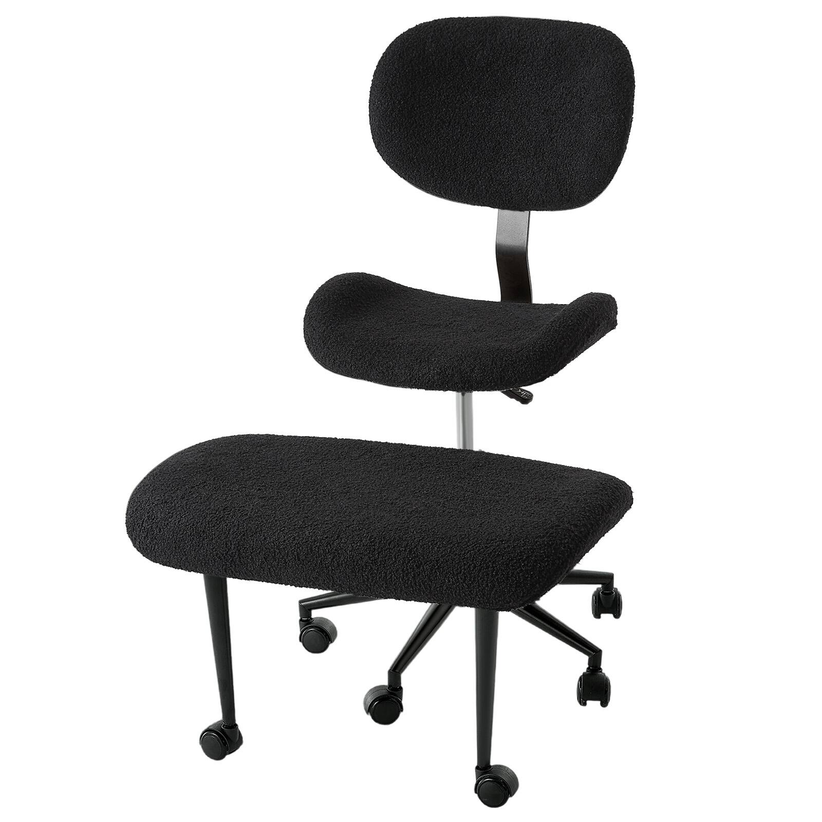Left. Pinmoco - Fabric Ergonomic Office Chair with Back Support and Wheels Cross-Legged ADHD Adjustable Office Chair - Teddy Black.