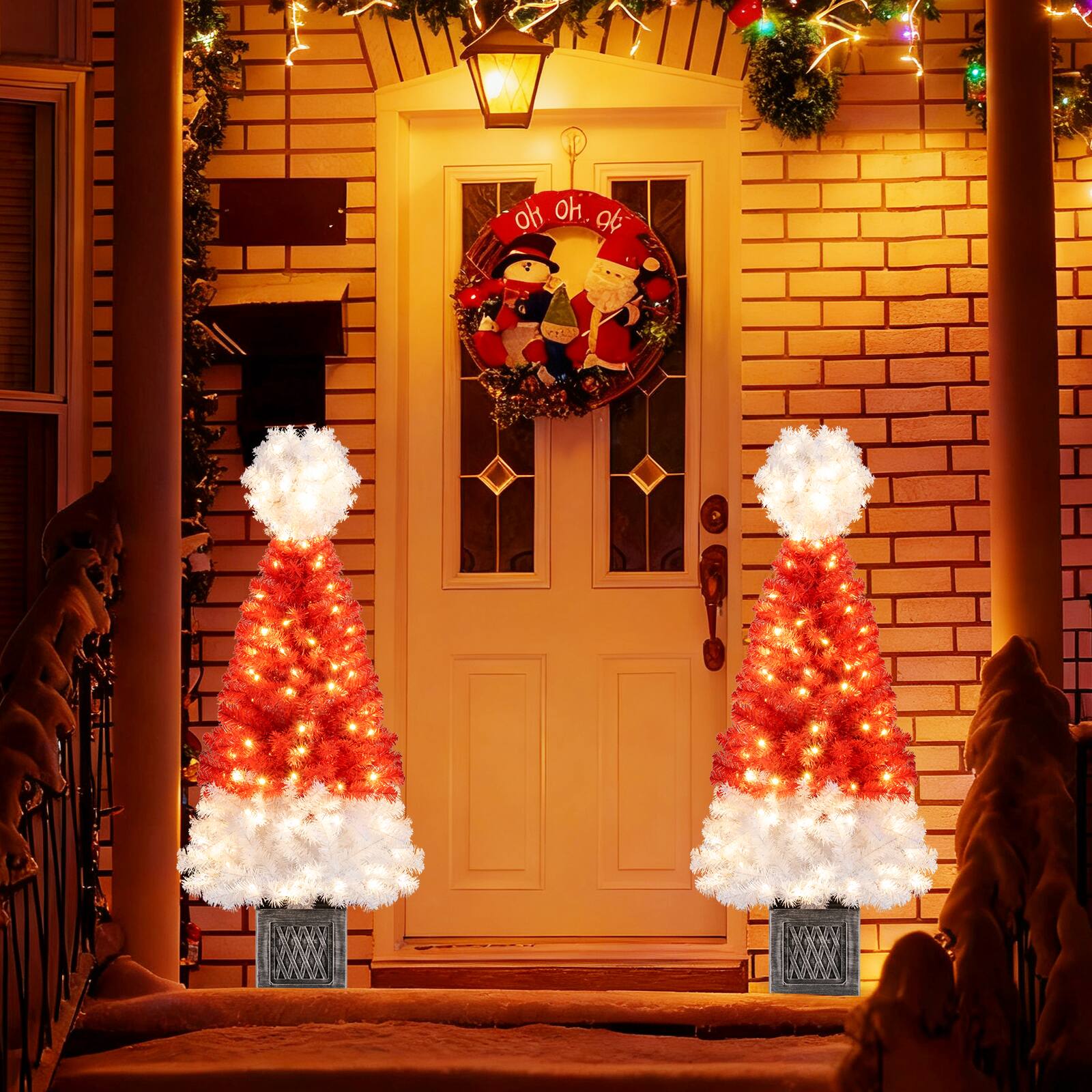 Alt View 9. Gymax - Gymax 4 FT Artificial Christmas Tree Santa Hat Xmas Tree w/ 300 Branch Tips White & Red - White.