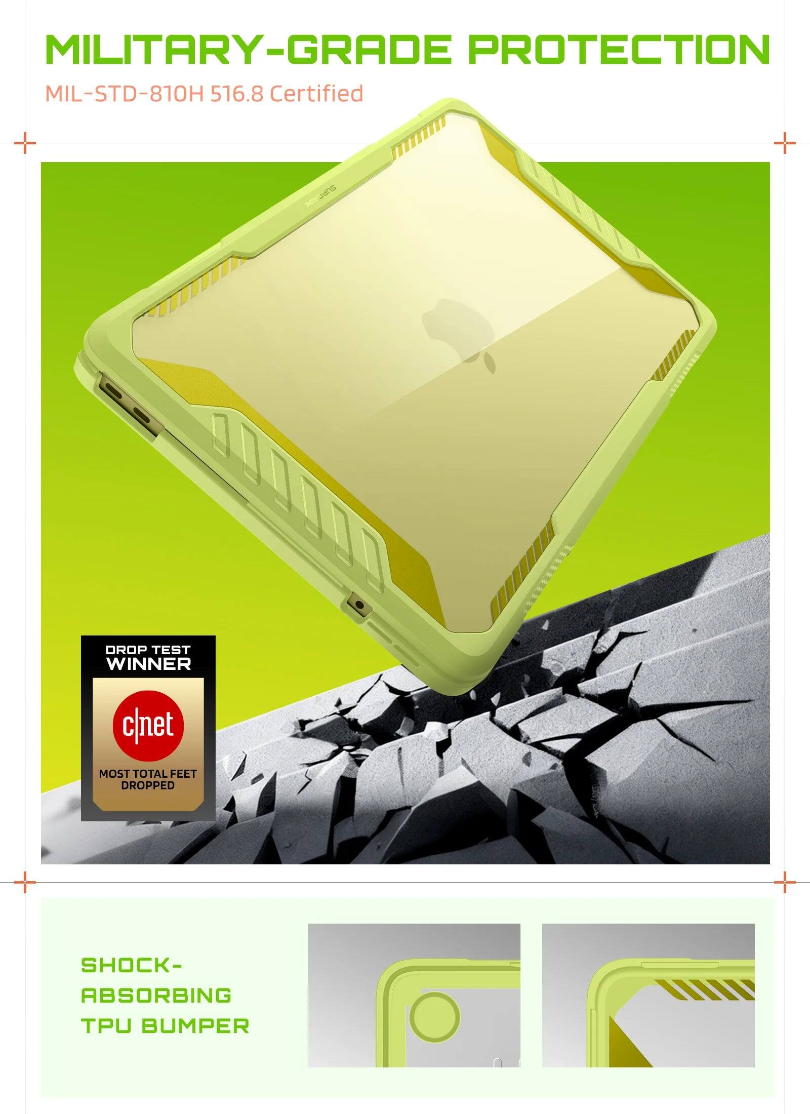 MILITARY-GRADE PROTECTION  
MIL-STD-810H 516.8 Certified  

DROP TEST WINNER  
MOST TOTAL FEET DROPPED  

SHOCK-ABSORBING TPU BUMPER