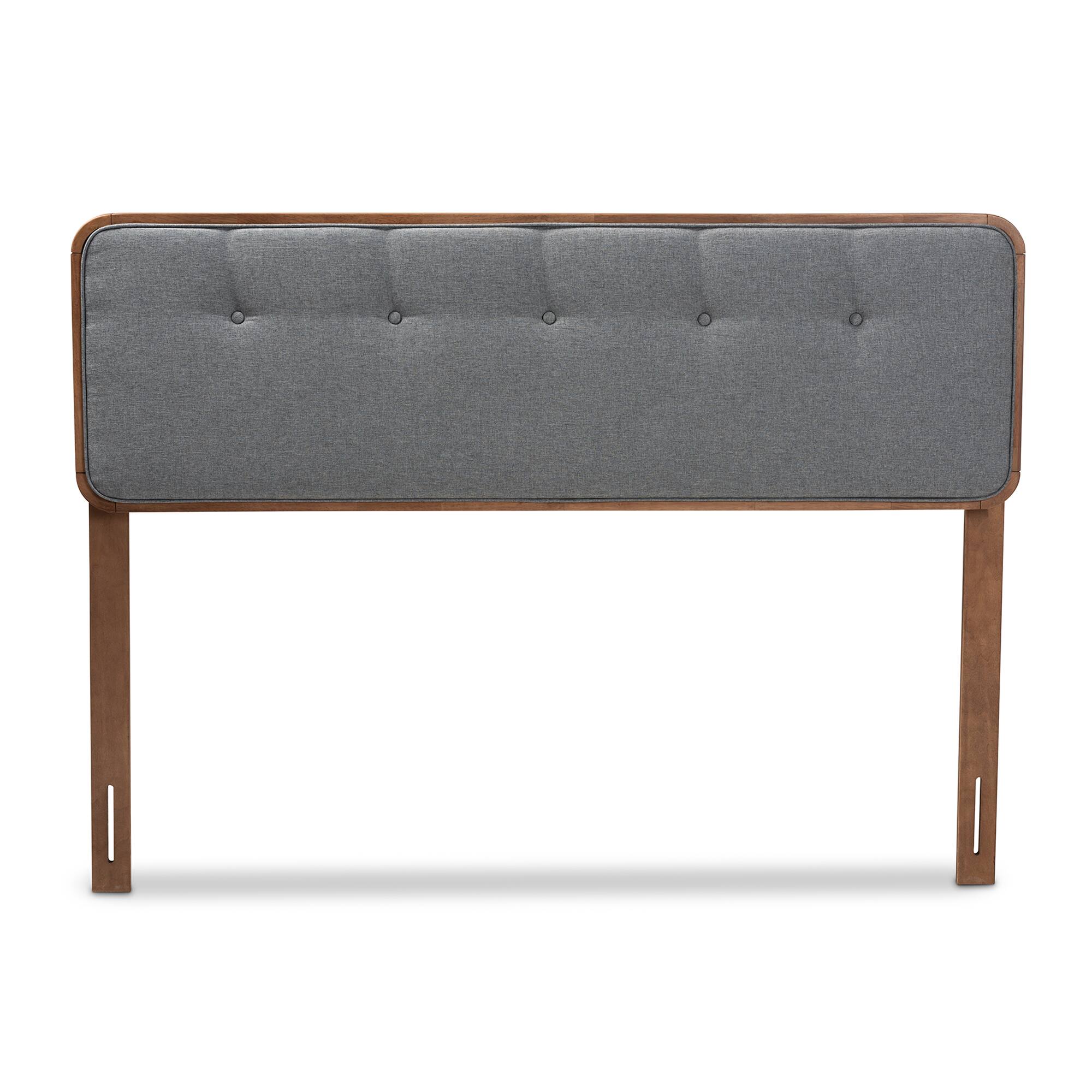 Angle. Baxton Studio - Palina Mid-Century Modern Fabric Upholstered Finished Wood Full Size Headboard - Dark Gray/Walnut.