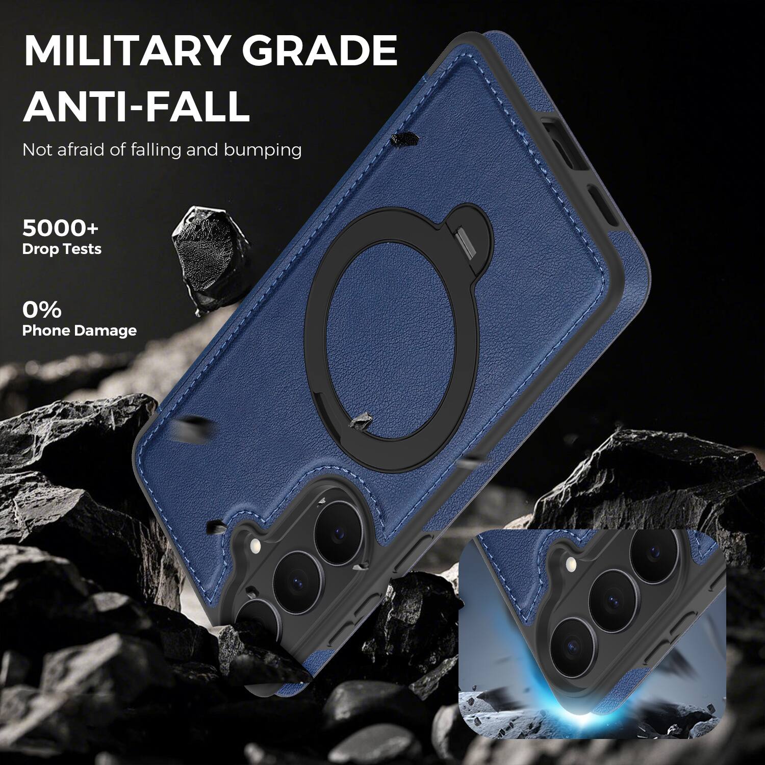 MILITARY GRADE ANTI-FALL  
Not afraid of falling and bumping  
5000+ Drop Tests  
0% Phone Damage