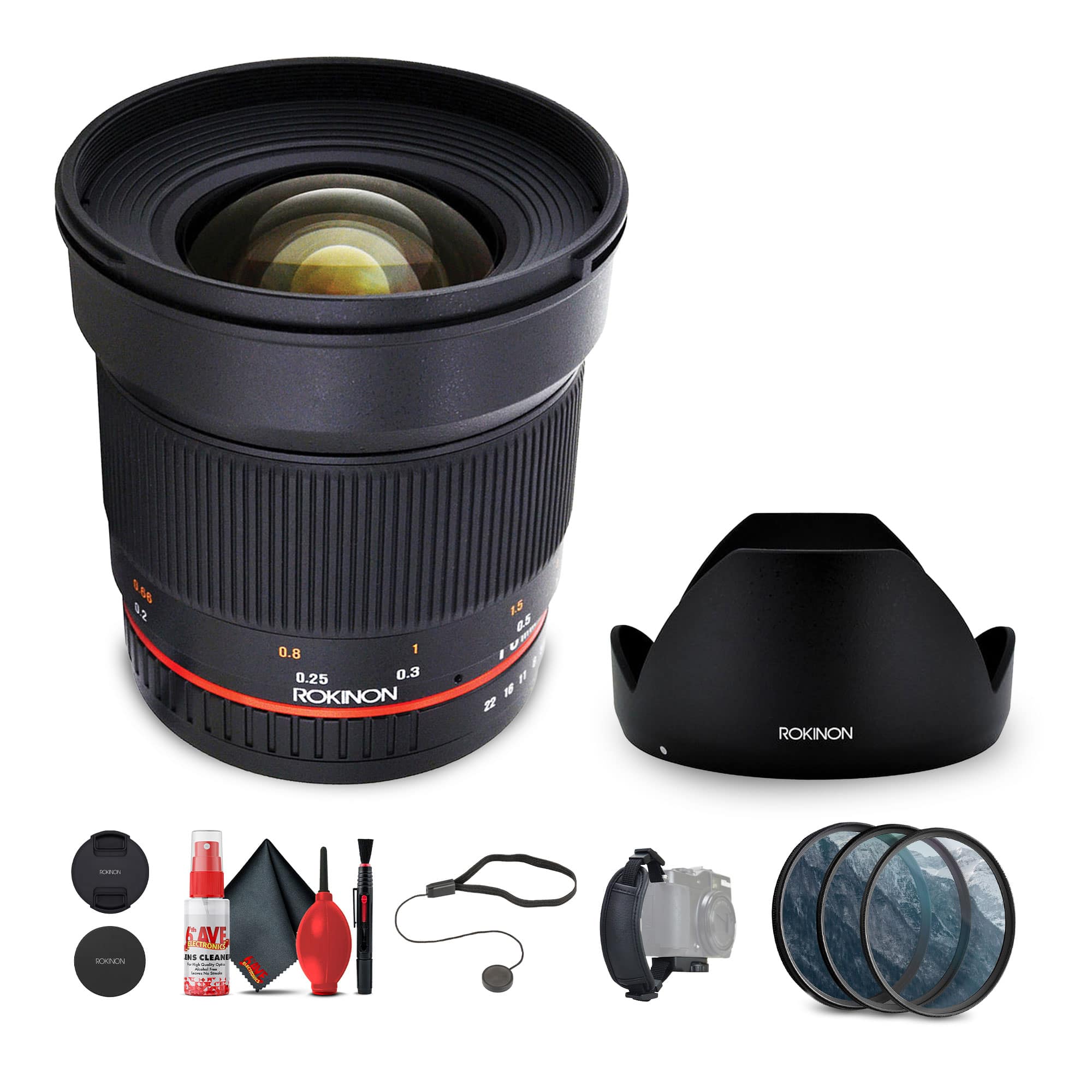 Rokinon - 16mm f/2.0 ED AS UMC CS Lens for Fujifilm X Mount Bundle - Black