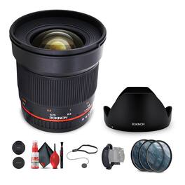 Rokinon - 16mm f/2.0 ED AS UMC CS Lens for Fujifilm X Mount Bundle - Black