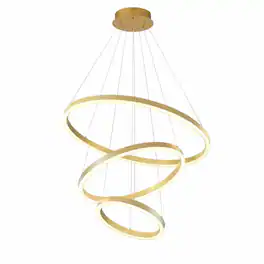 RYHNUYNE - Modern Gold LED Chandelier with Three Interlocking Rings, Dimmable Remote Control, Adjustable Height Pendant Light
