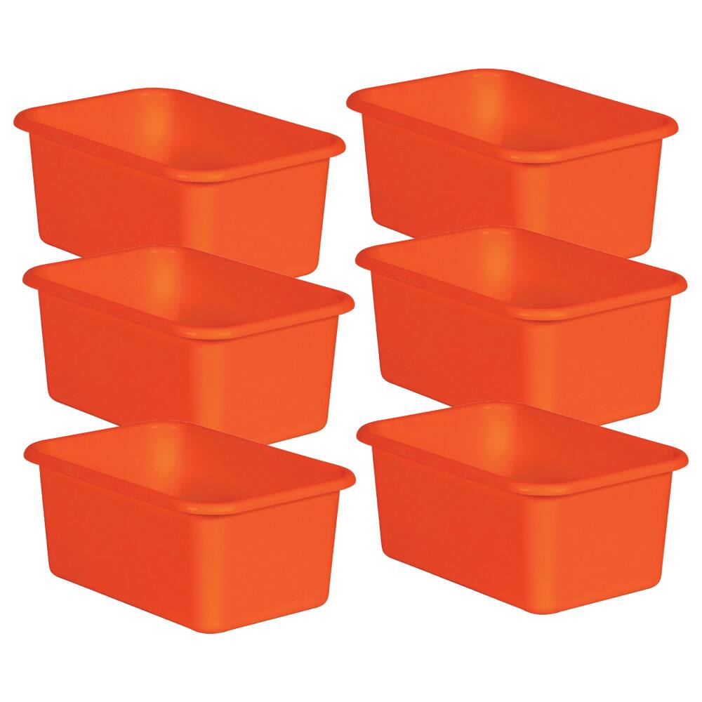 Front. Teacher Created Resources - Teacher Created Resources Orange Small Plastic Storage Bin, Pack of 6.