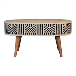 Artisan Furniture - Solid Wood Edessa Bone Inlay Coffee Table, 2 Drawers - Beige
