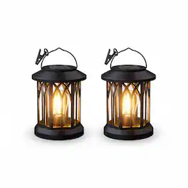 FINEAK - 6.18" 2 Pack Hanging Solar Lanterns - Waterproof Outdoor Patio Decor with Clip - Black