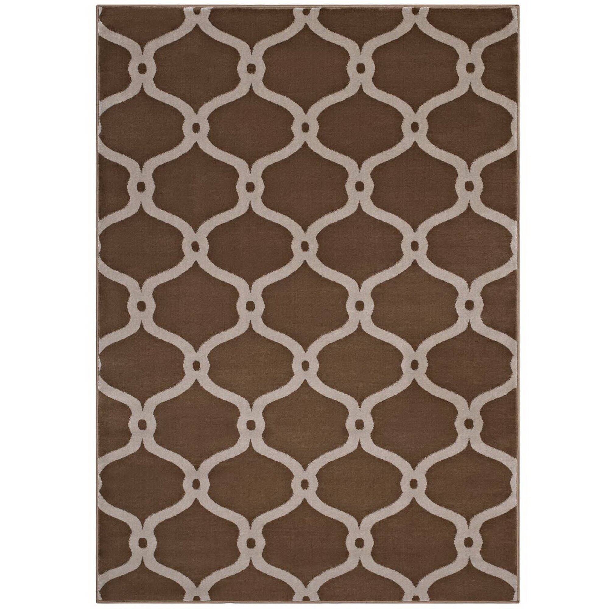 Angle. Modway - Beltara Chain Link Transitional Trellis Area Rug - Dark Tan and Beige.