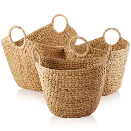 Casafield - Set of 3 Water Hyacinth Storage Boat Baskets - Woven Laundry Tote Bins - Natural