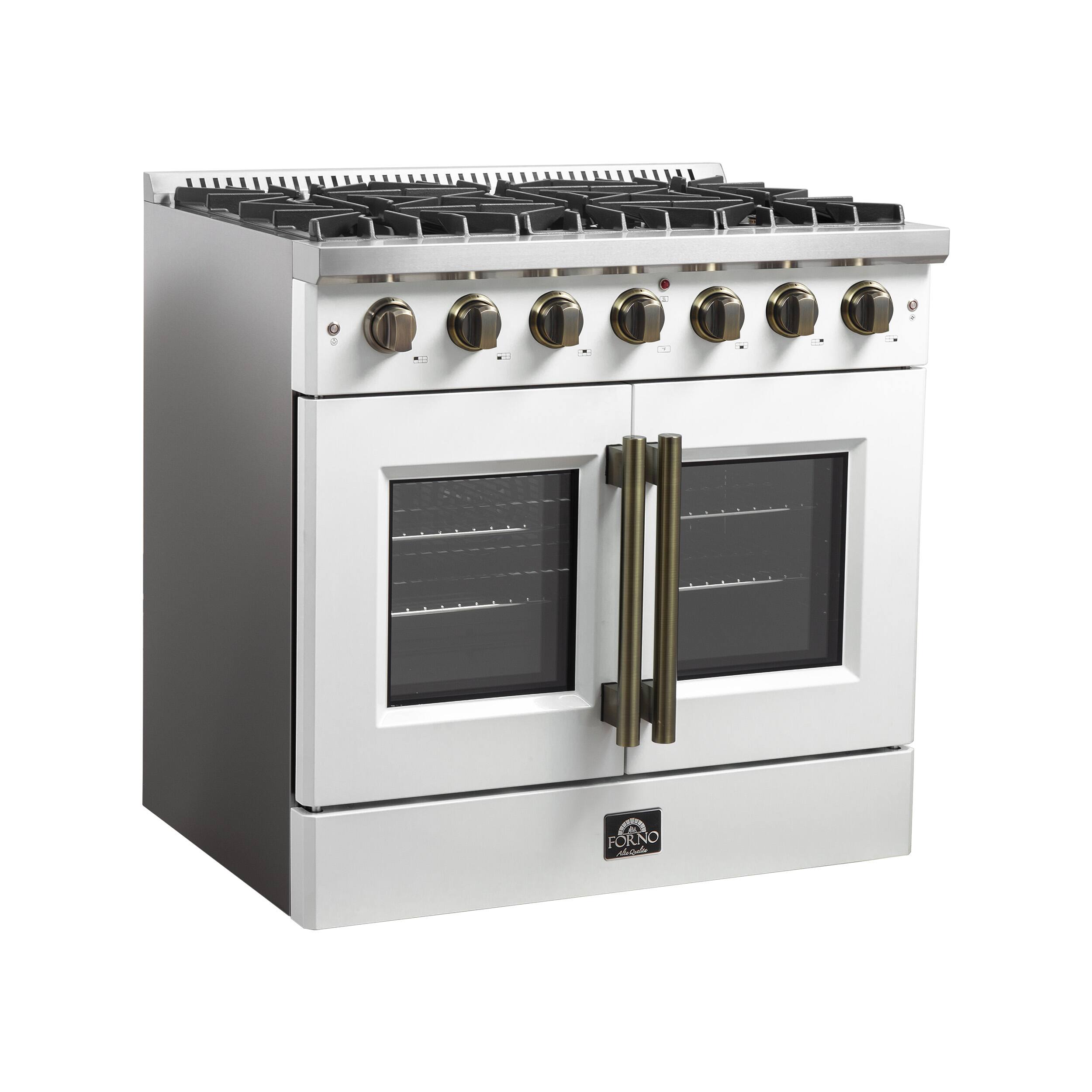Left. Forno Appliances - Galiano 5.36 Cu. Ft. Freestanding Gas Convection Range with French Door Design - White.