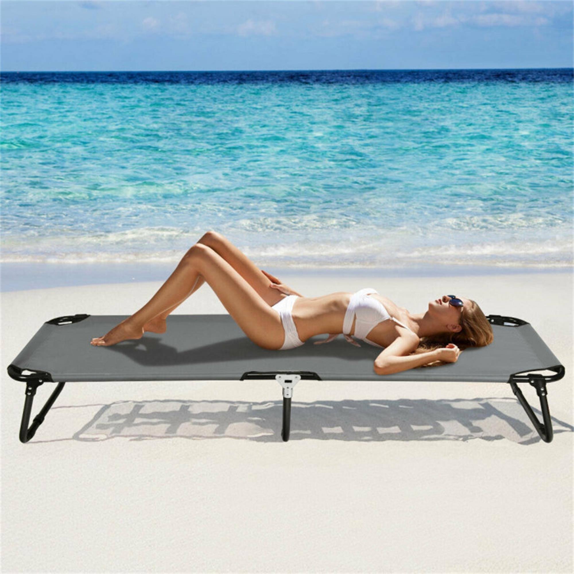 Alt View 3. Boyel Living - Gray Folding Camping Cot Bed 75 in L x 22 in W x 15 in H 13 lb for Camping - Gray.