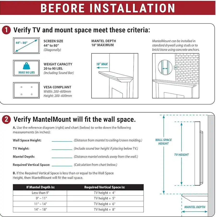 Mm540 Mount MantelMount MM540 Above Fireplace Pull Down TV Mount for 44