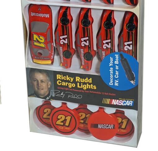 Motorcraft  
21 21 21 21 21  
Rent A Center  
Matraa  
Motorcraft  
Your Boat or Decorate Car  
Ricky Rudd  
Cargo Lights  
String Light Set  
Powered by Your Automobile 12 Volt Outlet  
Officially by NASCAR  
2 21 21 4 NASCAR 1 R POO 4 POo