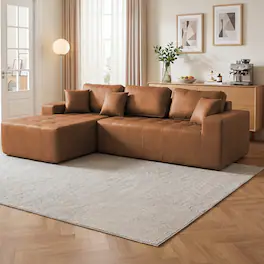 Loheer - Faux Leather Corner Chaise Sofa L-Shaped Sectional Couch Convertible Sofa Bed Light Brown - Light Brown
