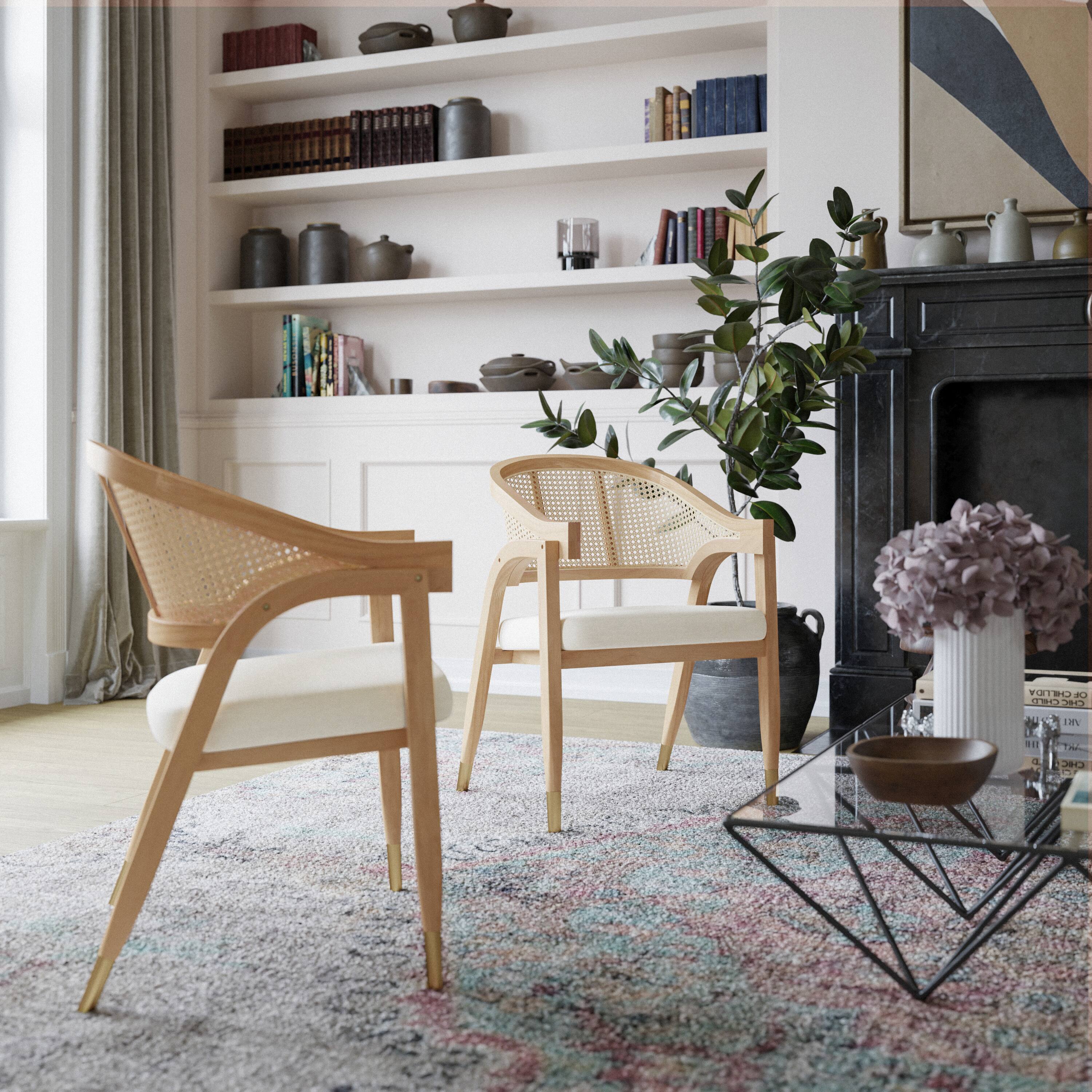 Alt View 3. Flash Furniture - Naomi Commercial Cane Rattan Dining and Accent Chair with Solid Wood Frame Featuring Gold Tipped Legs and Beige Padded S - Natural.