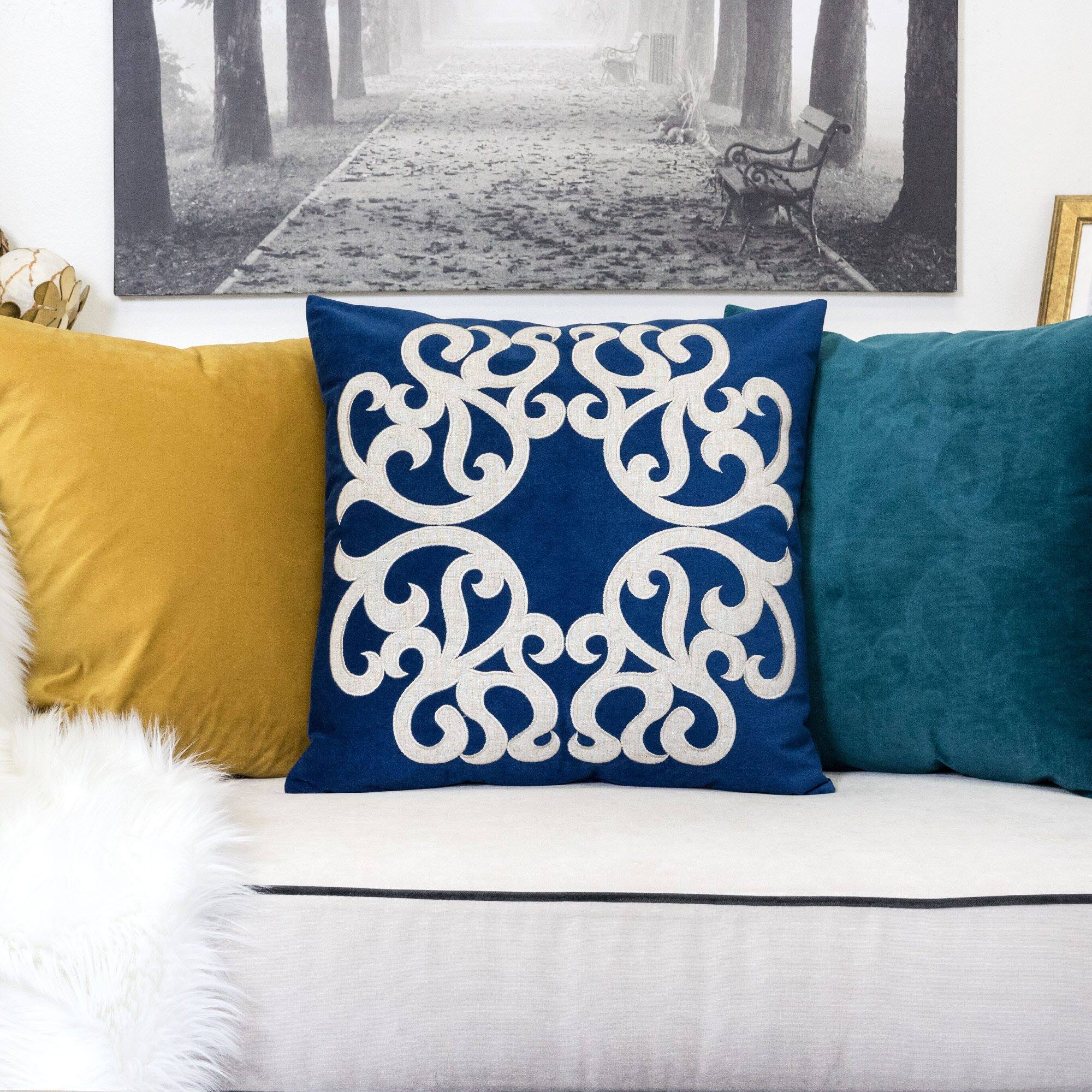Left. LuXeo - Square Velvet Pillow Cover & Insert - INDIGO.