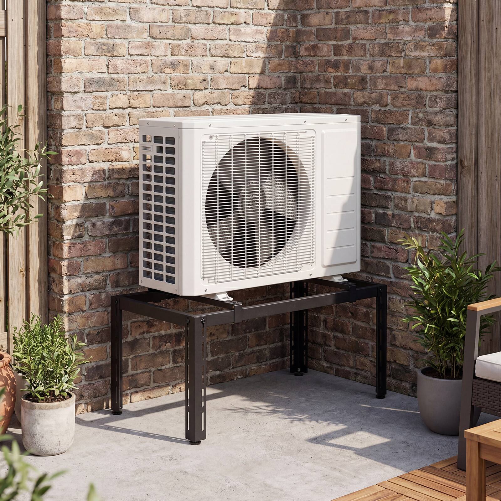 Alt View 1. Costway - Costway Mini Split Ground Stand with Adjustable Height, Width & Length, Outdoor AC Base - Black.