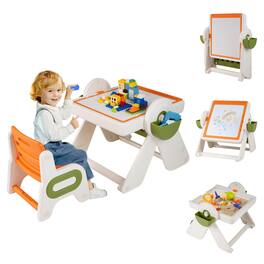Costway - 6-in-1 Multi-activity Children Table & Chair Set with Pen Slot, Storage Baskets - Orange