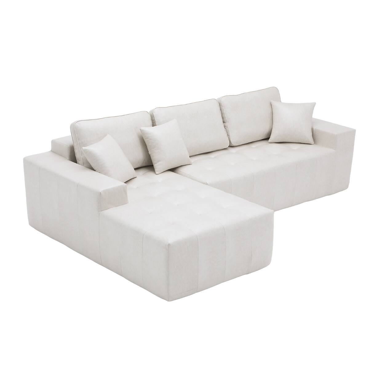 Alt View 1. Ropilly - Ropilly Beige Faux Leather Sectional Sofa, L Shaped Corner Chaise Couch, Convertible Sofa Bed - Beige.