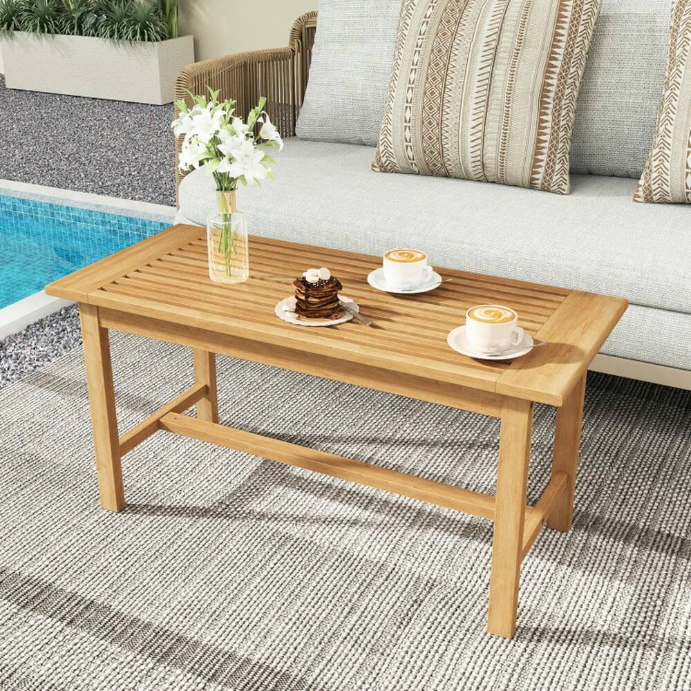 Alt View 1. Kadyn - Modern Style 36 In with Slatted Coffee Table for Patio Use - Brown.