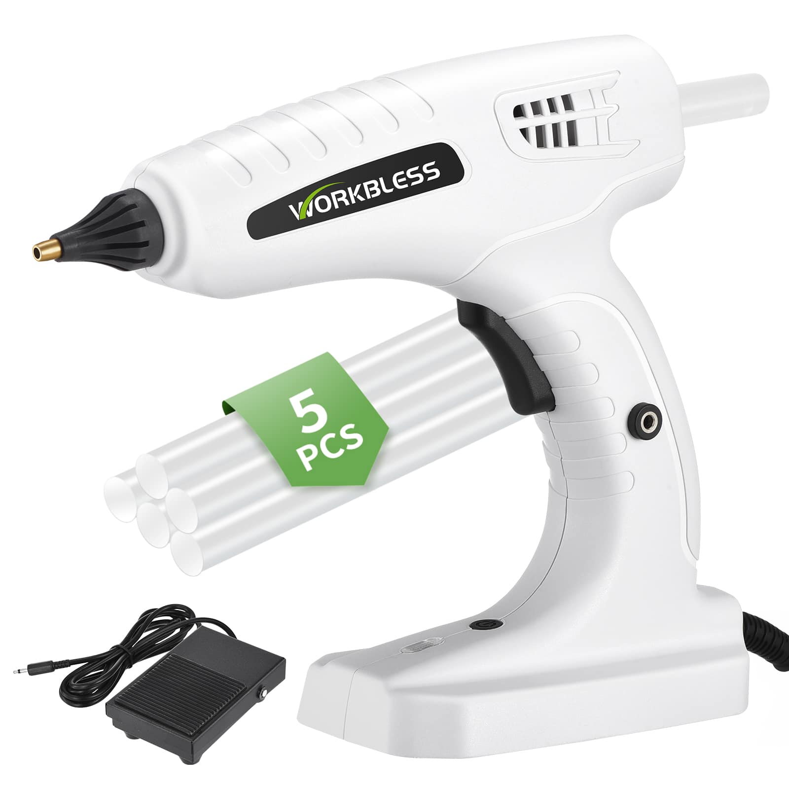 Unique Bargains - Hot Glue Gun 200W Heavy and Duty Glue Gun - Hands Free Hot Glue Gun with Foot Rest, 20pcs 0.43" Full Size Glue Sticks - White