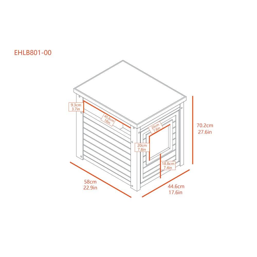 EHLB801-00  
9.3cm 3.7in  
45.8cm 18in  
5 20cm 7.8in  
7.8in  
18.8cm 7.4in  
58cm 22.9in  
70.2cm 27.6in  
44.6cm 17.6in