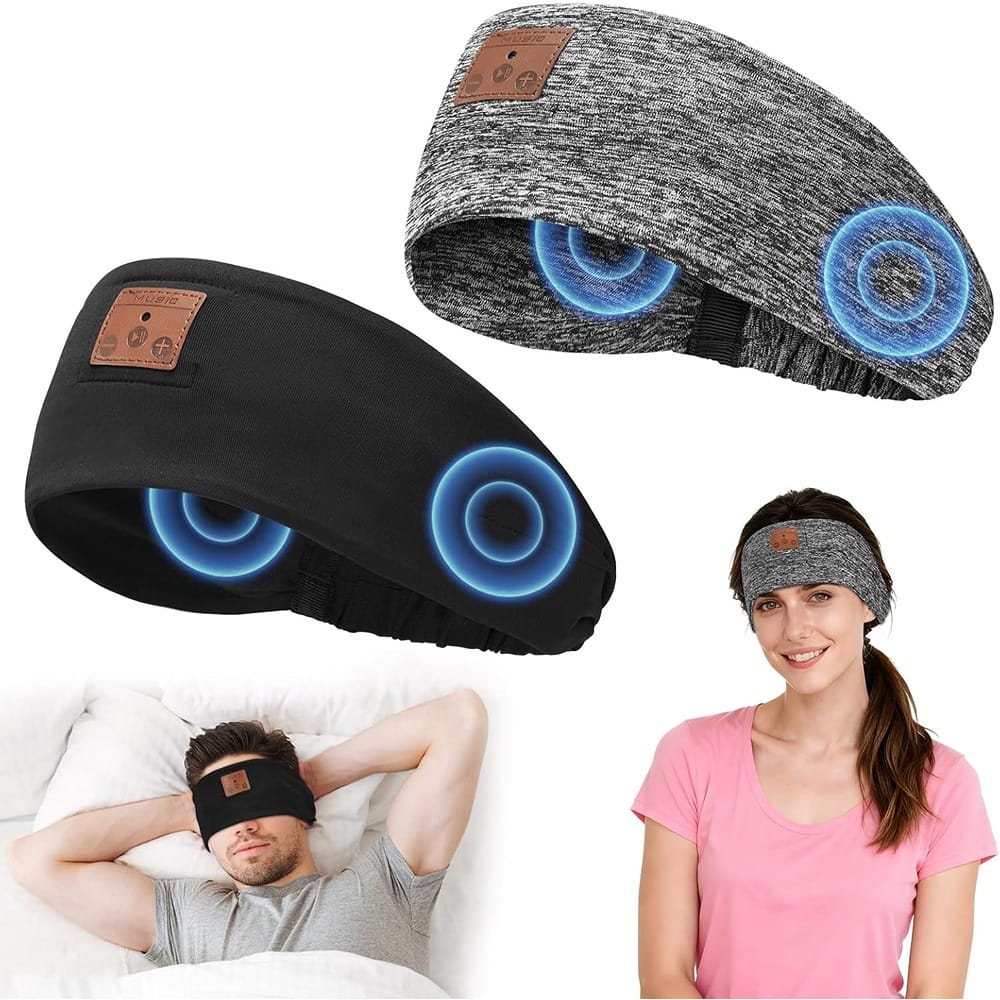 MOSZAR LLC - 2-Pack Sleeping Headphones Bluetooth Headband with Thin Speakers for Sports, Travel – Black & Gray