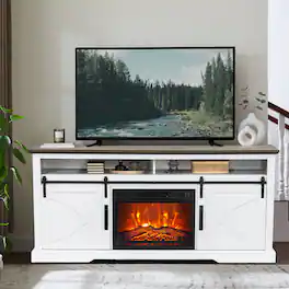 Ihomeadore - 68" TV Stand with Electric Fireplace Media Console for TVs up to 78" - White