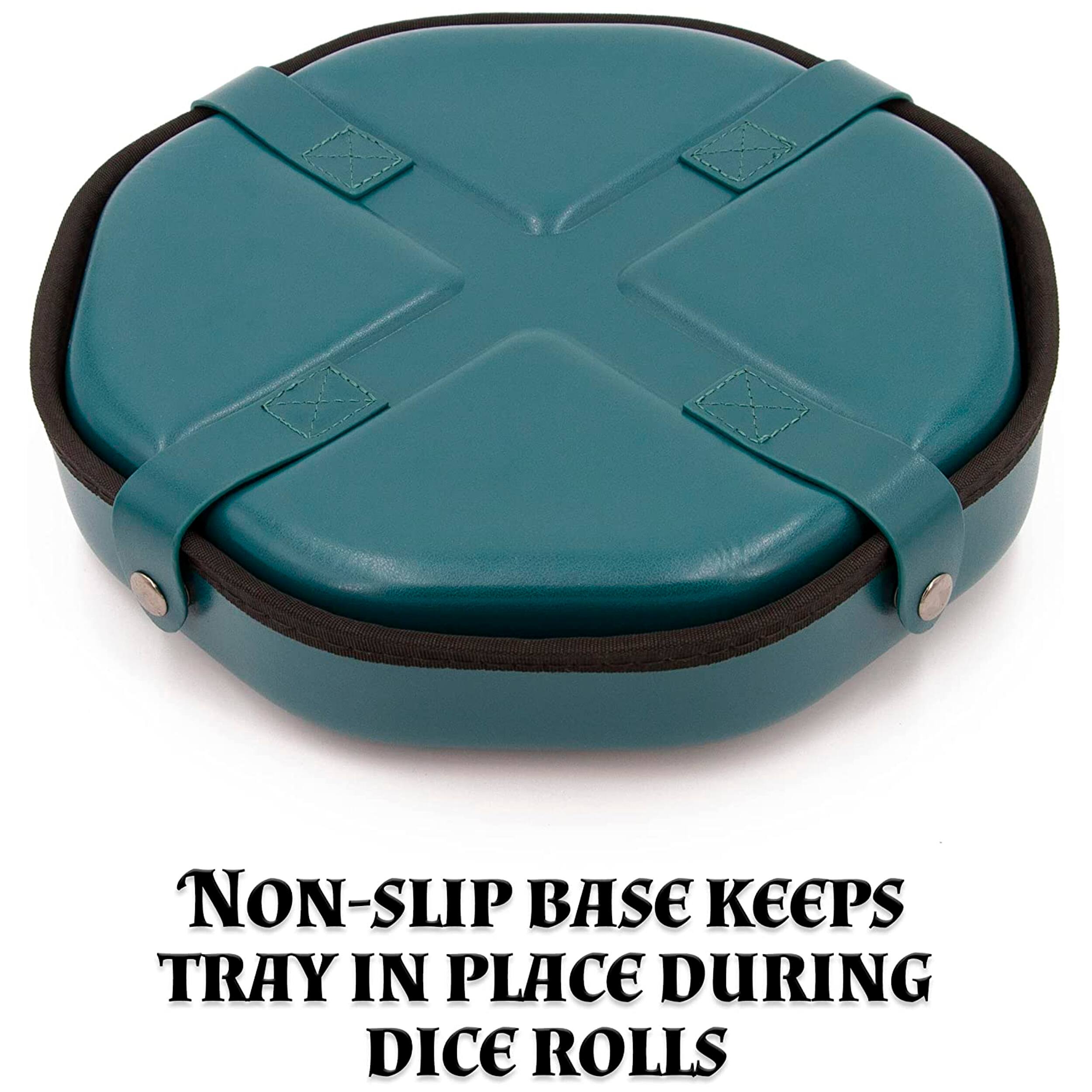 NON-SLIP BASE KEEPS TRAY IN PLACE DURING DICE ROLLS