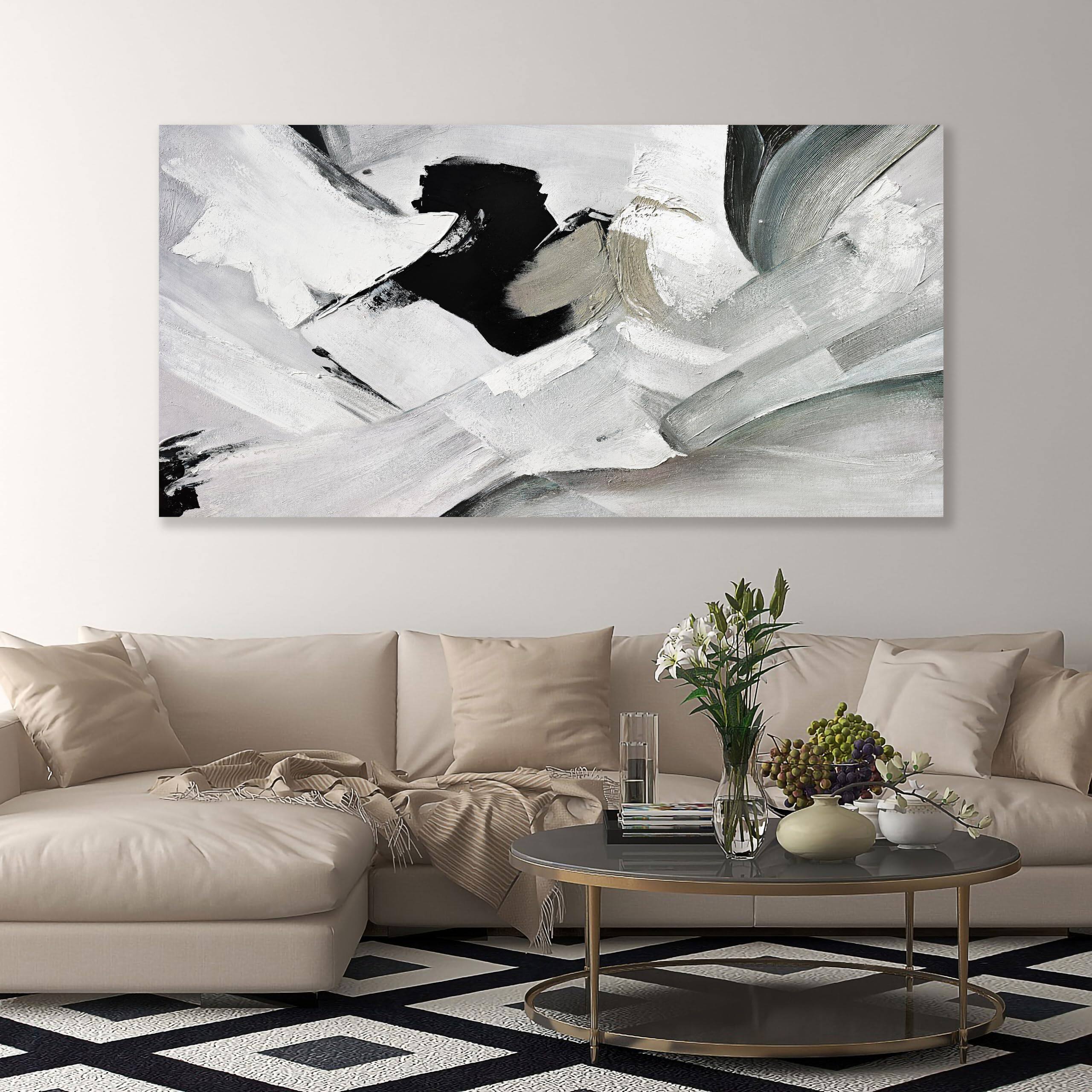 Alt View 2. Hirose Alice - Abstract Wall Art Home Wall Decor Black White and Grey painting Abstract Canvas Art Framed Artwork Modern - Gold 40"L x 20"W.