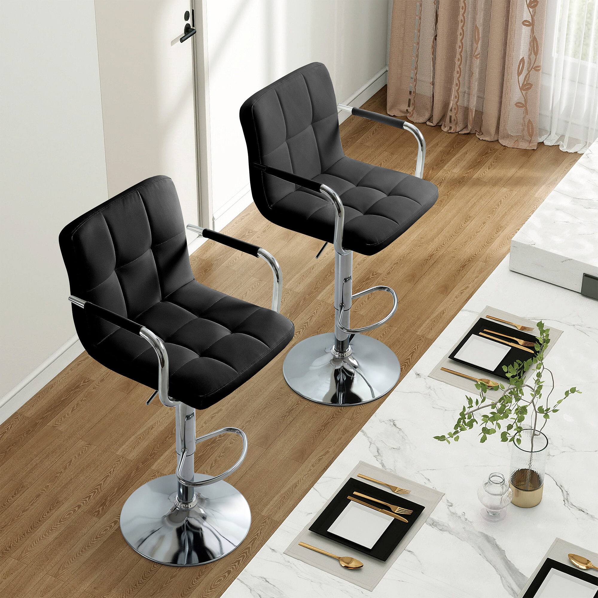Angle. FERPIT - FERPIT 2 Pack Adjustable Bar Stools Modern Tufted Upholstered Counter Chairs with Footrest, Black - Black.