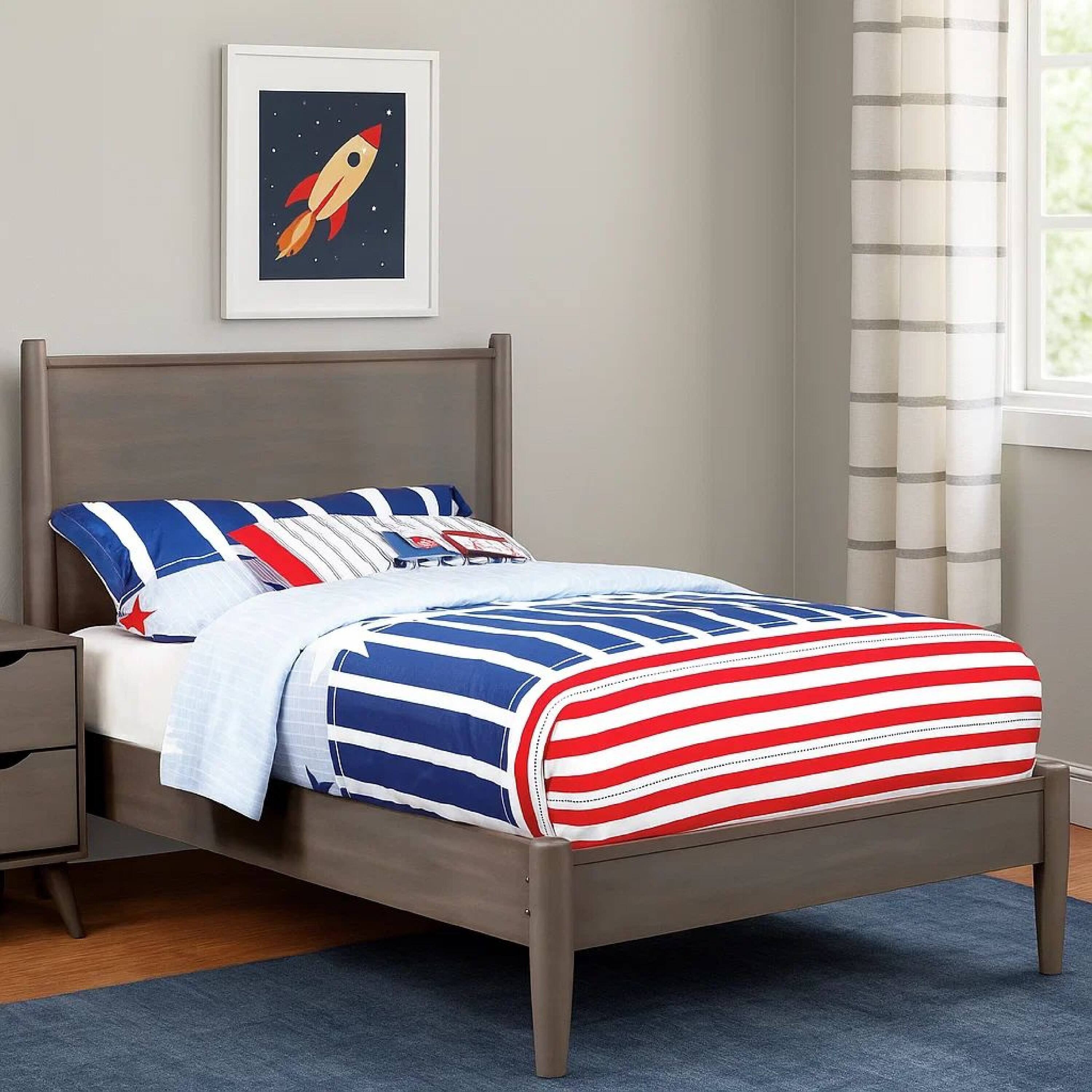 Alt View 6. Manhattan Lane - Wooden Transitional Twin Bed With Round Tapered Legs, Gray - Gray.