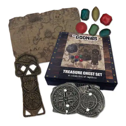MN eabator CWVA Fere 823 lc ABGRADG NW N THE GOONIES MA u enor wL 184 DAP TREASURE CHEST SET A collection of replicas MOO REGN GN VINC 1209 2 N OCHRS 1632 AIGO