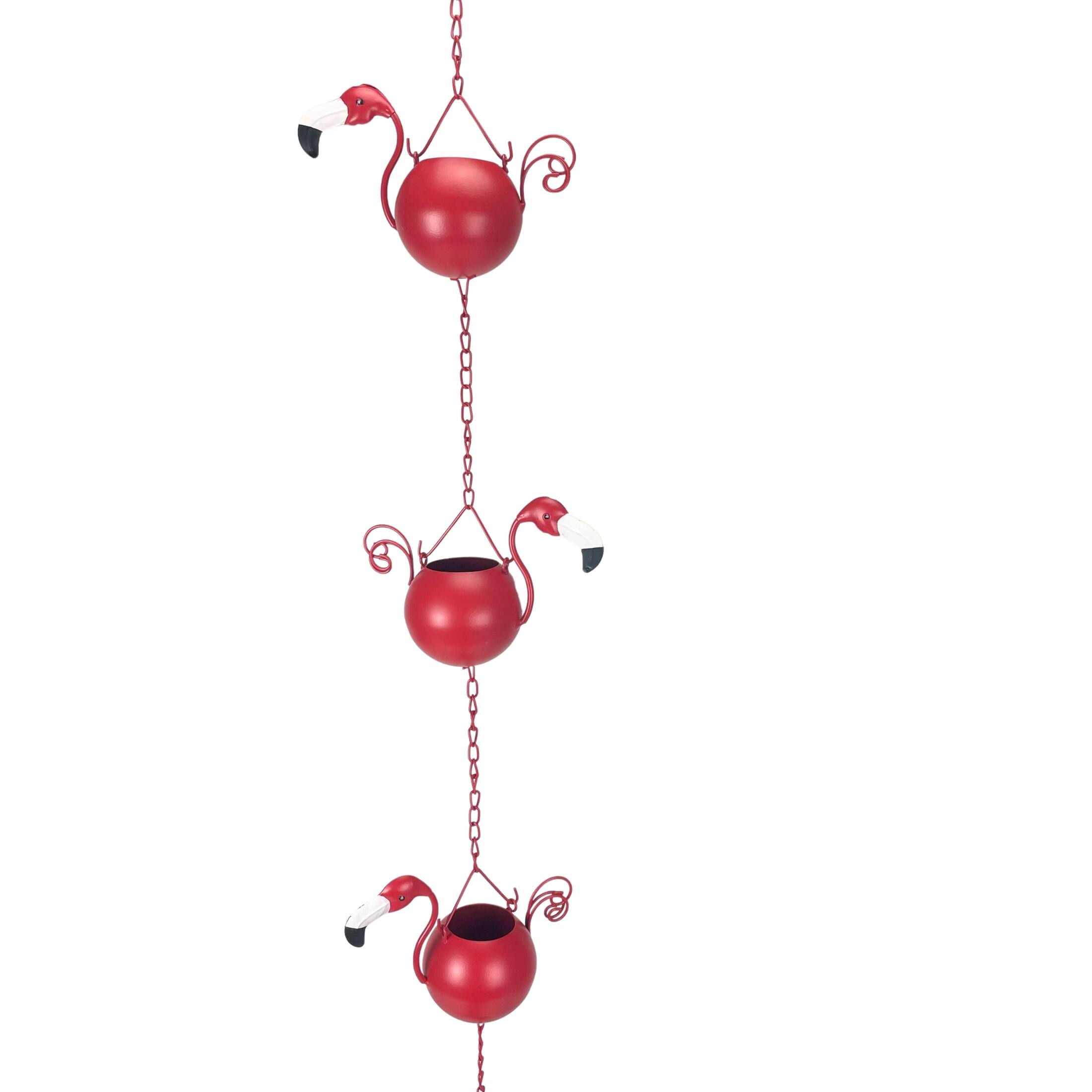 Alt View 1. Things2Die4 - 90-Inch Metal Rain Chain - 8 Portly Flamingos, 7" Long Each, Muted Red Finish - Red.