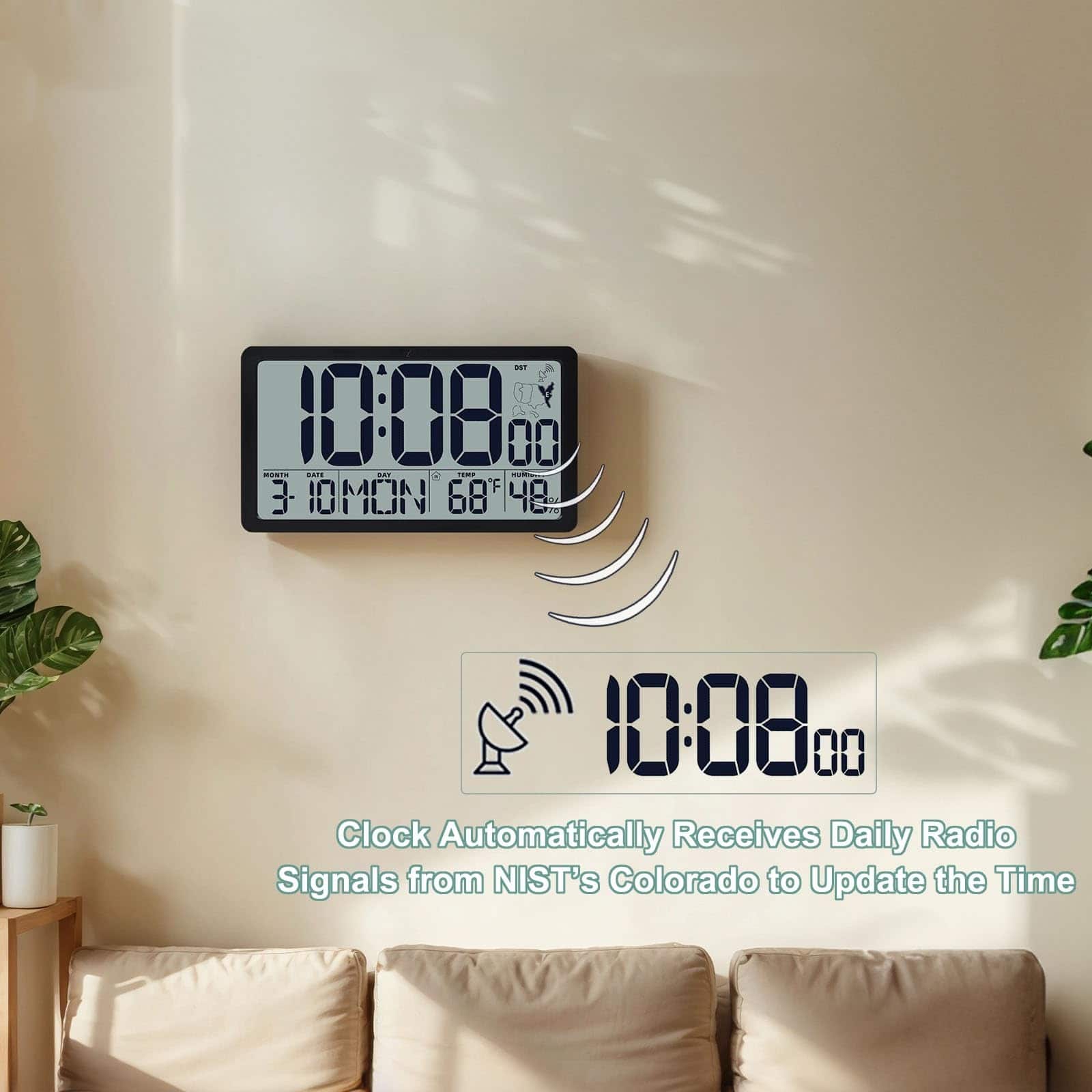 Dazzed Corner 10.5 inch Digtial Desk Clock,Battery Operated Self