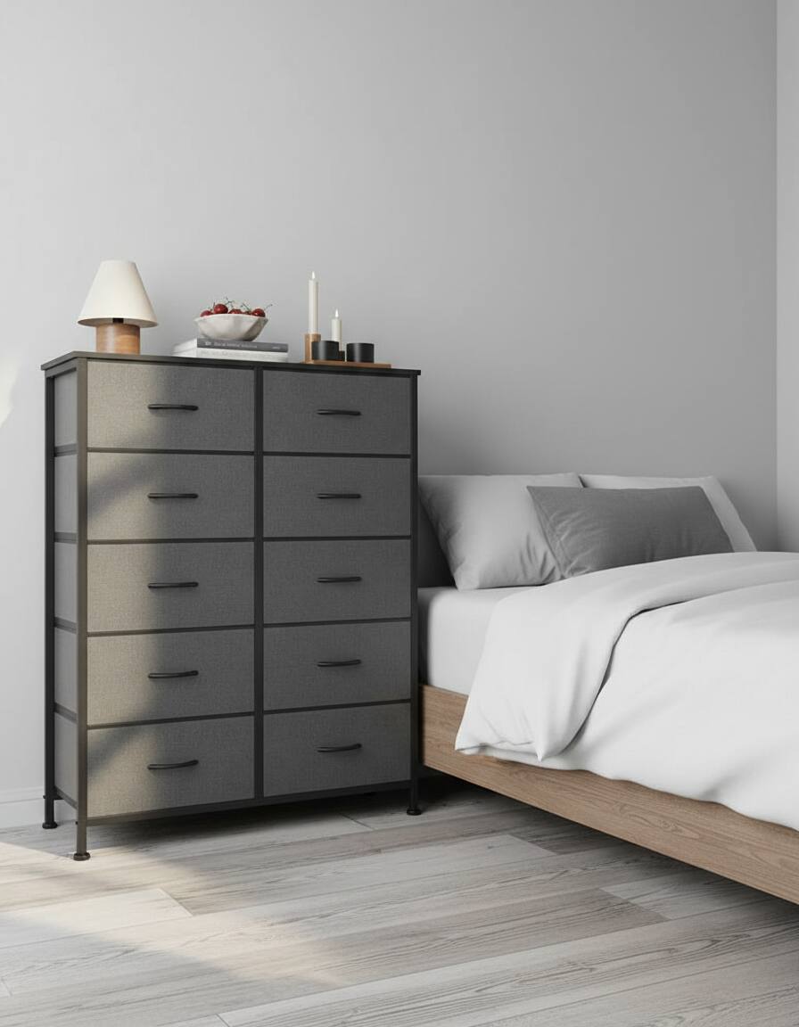 Alt View 5. AOITUN - Tall 10-Drawer Fabric Dresser, Gray Vertical Storage Tower with Metal Frame, Closet Organizer for Bedroom - Gray.