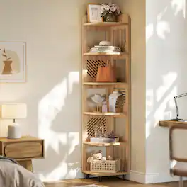 Tribesigns - Corner Bookshelf with Engineered Wood Construction and Space-Saving Design for Living Room and Bedroom - Natural