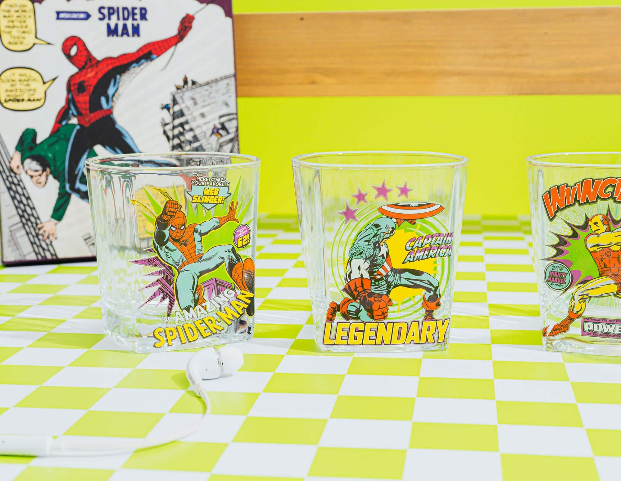 Marvel Comics Superheroes 9 Ounce Rock Glasses | Set of 4 Clear