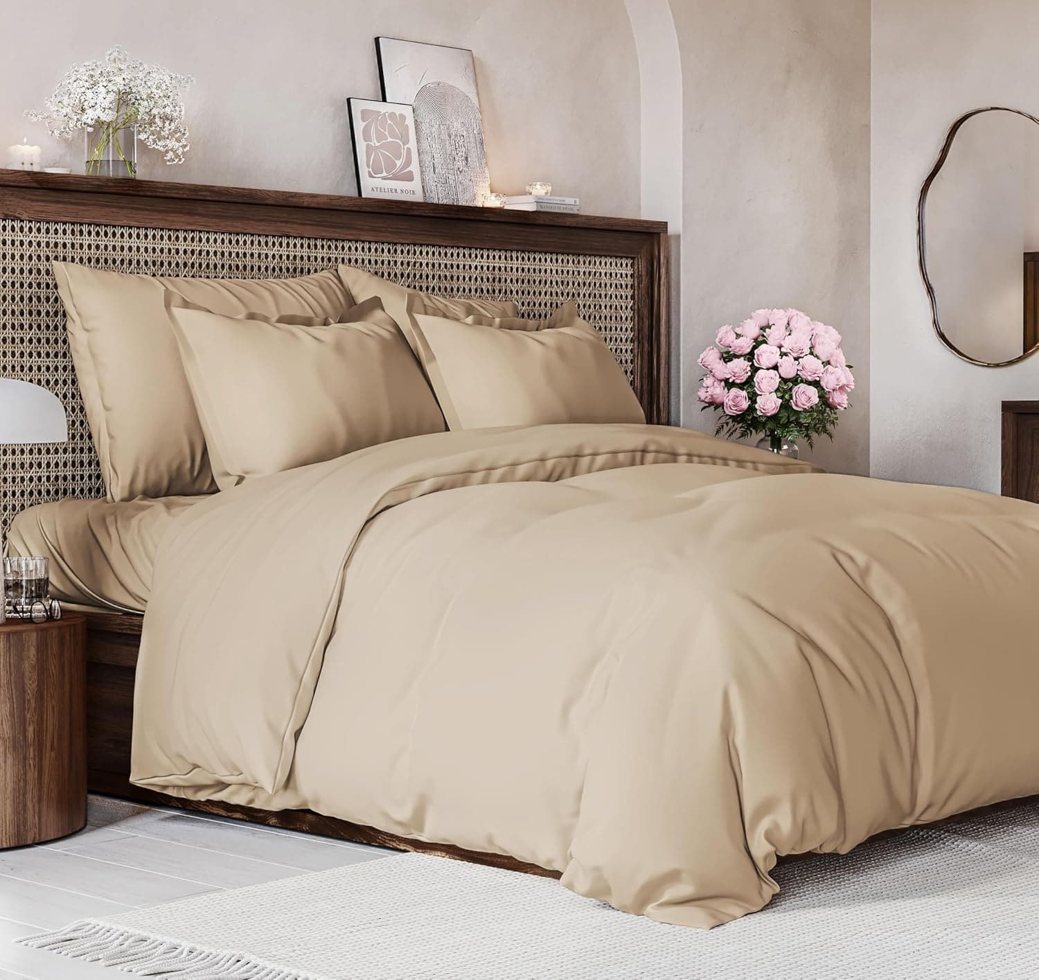 CGK Linens - Luxury Soft Premium Duvet Cover Set - Zipper Closure & Matching Pillow Shams - Queen - Cream