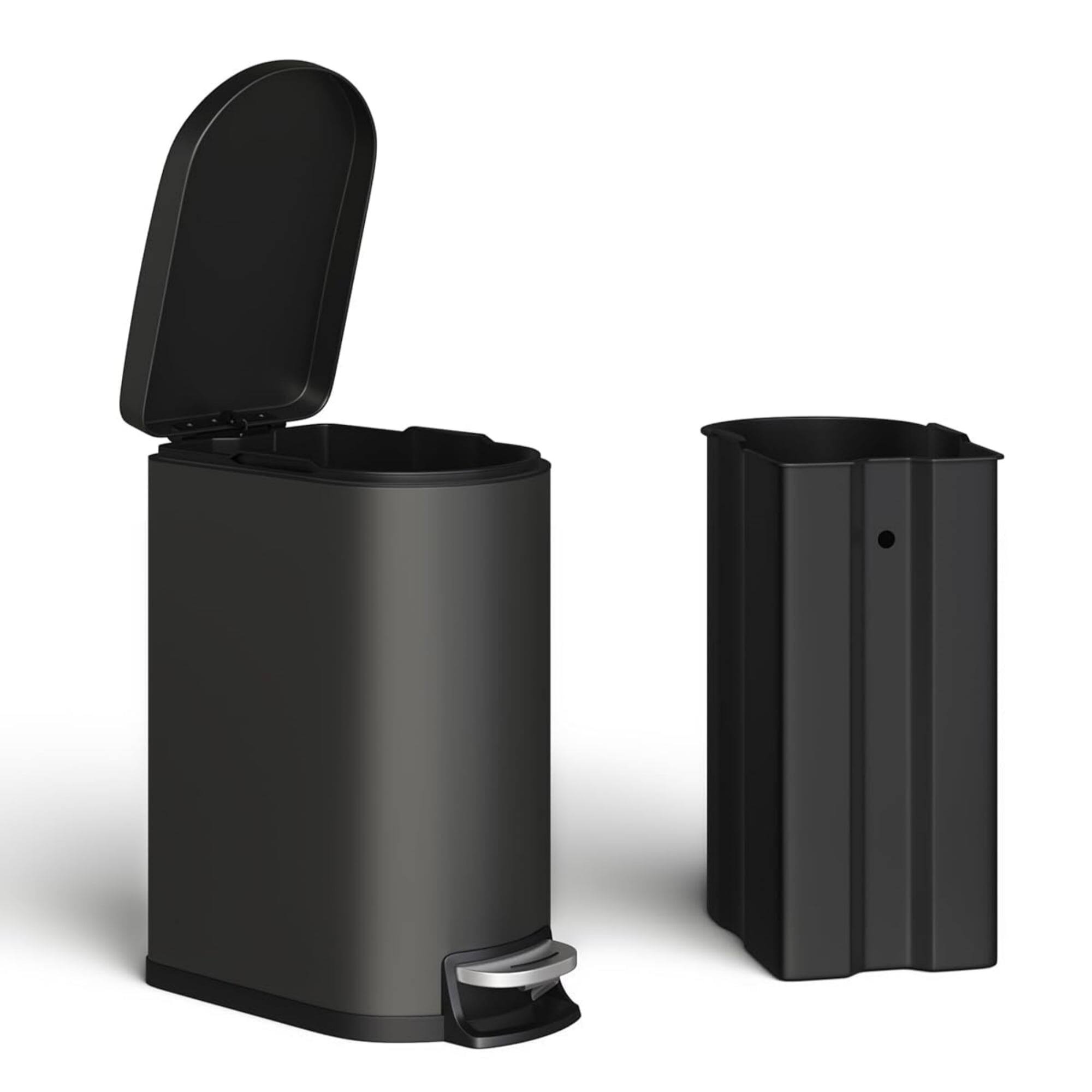 Homhougo - 2.6 Gallon Step-on Trash Bin with Lid, 12.6 x 7.32 x 15.28", Bathroom Use - Black