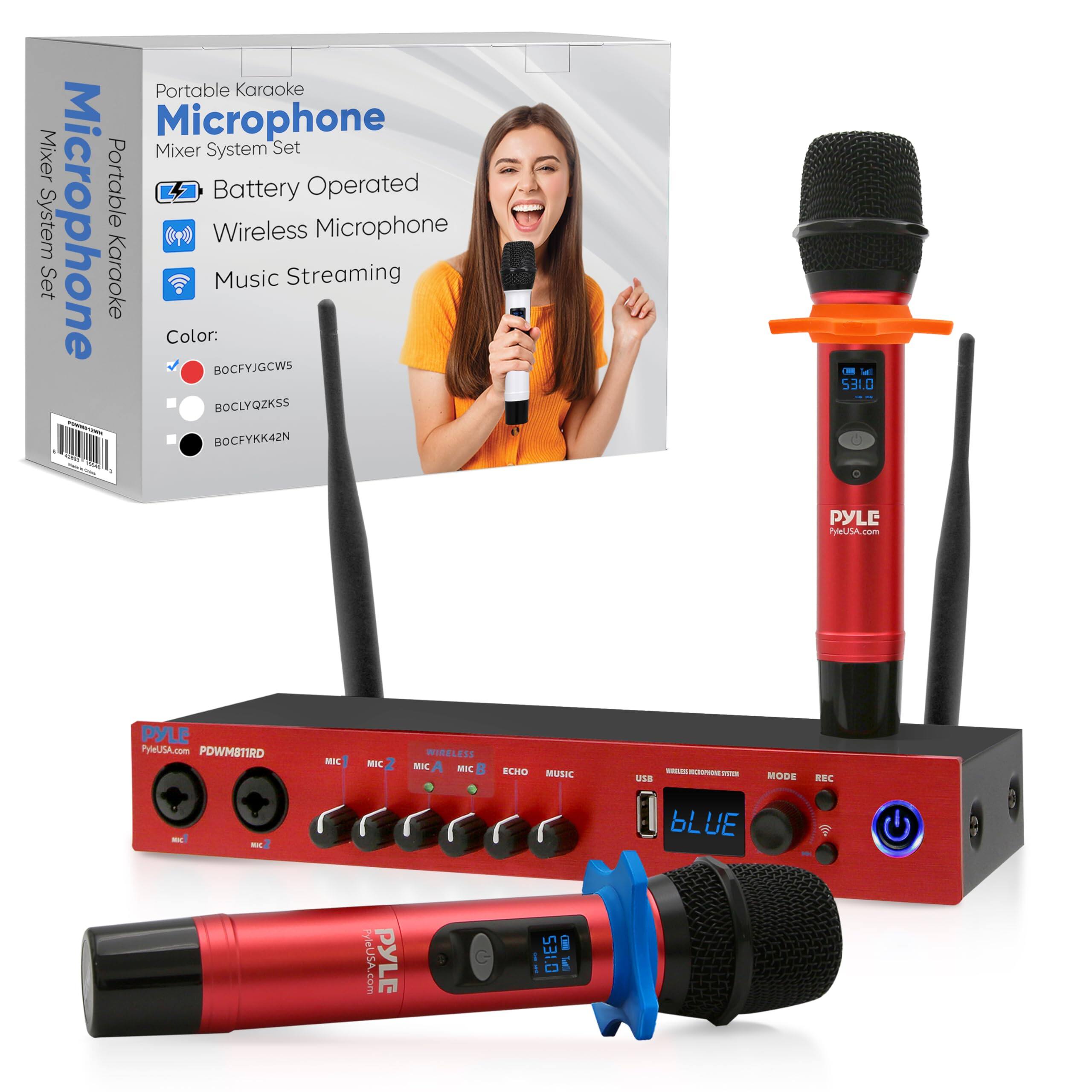 Portable Karaoke Microphone Mixer System Set
Battery Operated
Wireless Microphone
Music Streaming
Color:
- BOCFYJGCWS
- BOCLYQZKSS
- BOCFYKK42N
PYLE
PYLEUSA.com
PDWM81IRD
MIC
MIC 2
MIC A
MIC B
ECHO
MUSIC
USB
WIRELESS MICROPHONE SYSTEM
MODE
REC
BLUE
PYLE
PYLEUSA.com
53:00
